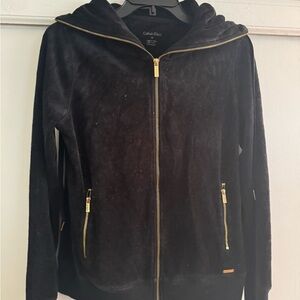 Calvin Klein Black suede gold zipper Sweater